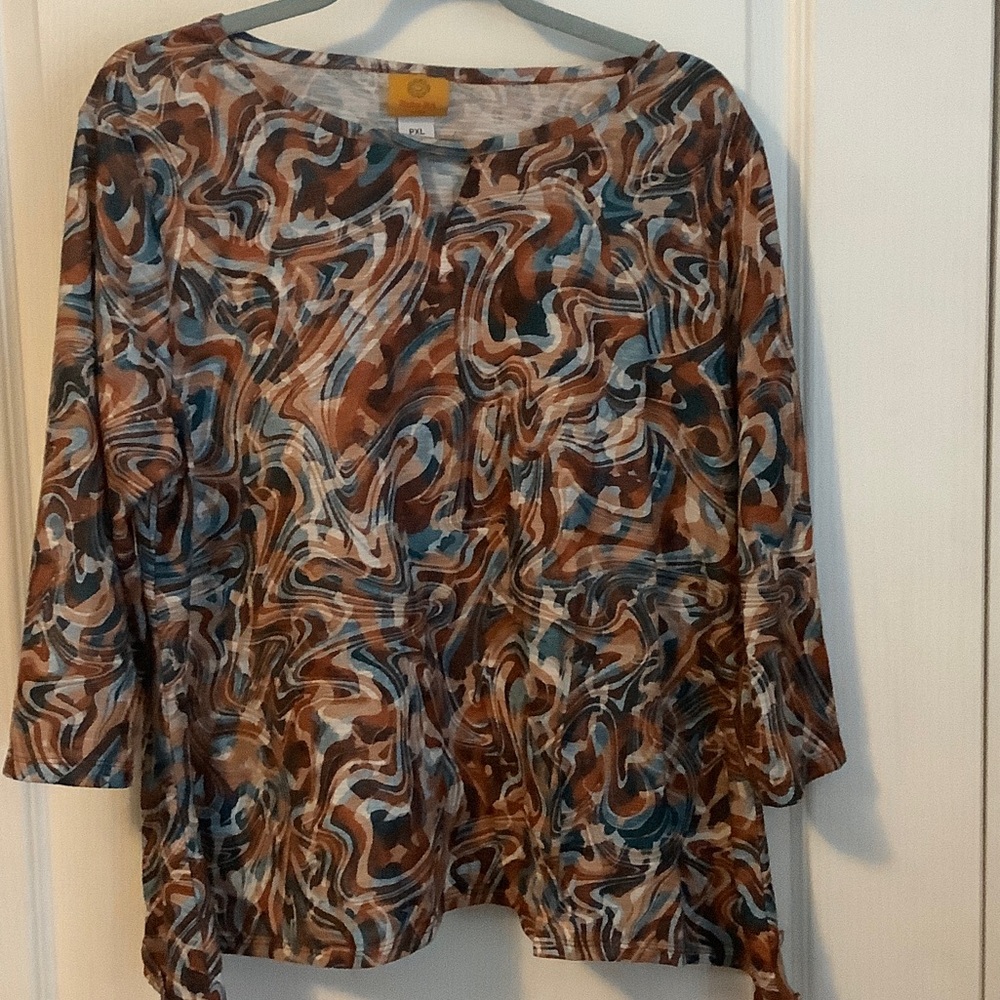 Ruby Rd. Abstract Brown and Blue Blouse
